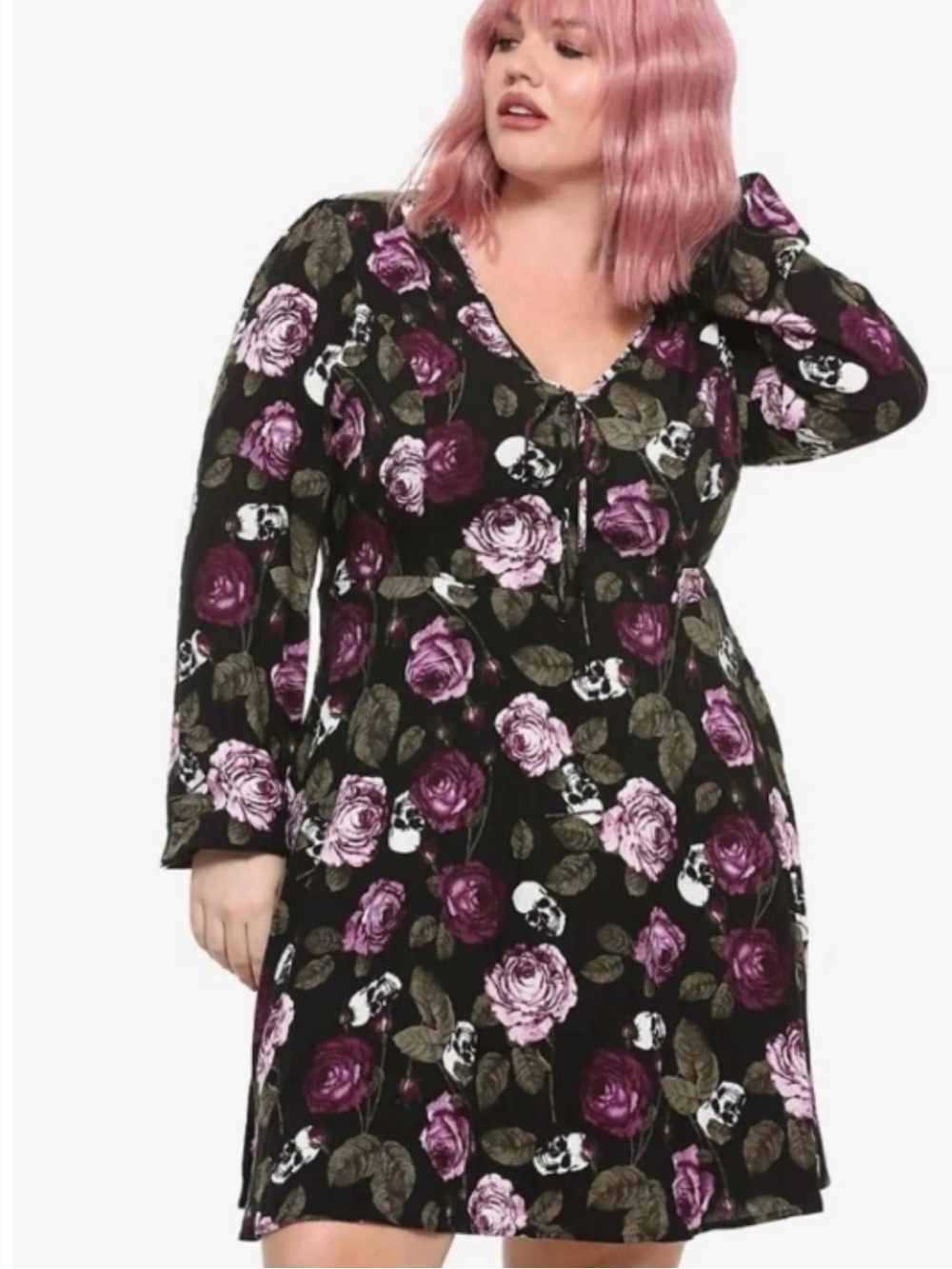 Midnight Hour Party Black Floral Skeleton Long Sleeve Dress Size 2X